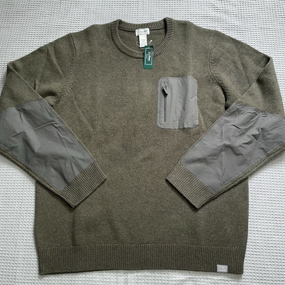 New LL Bean Maine Guide Merino Lambs Wool Sweater XXLT 2XLT Mens Olive Green